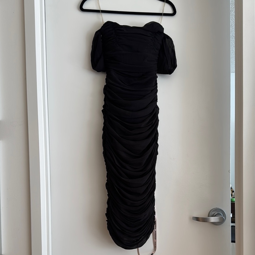 House of CB Black Ruched Bodycon Midi Dress